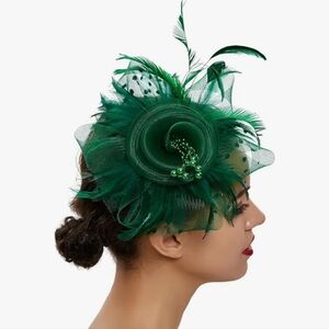NWT Elegant Kentucky Derby Kelly Green Feather Fascinator